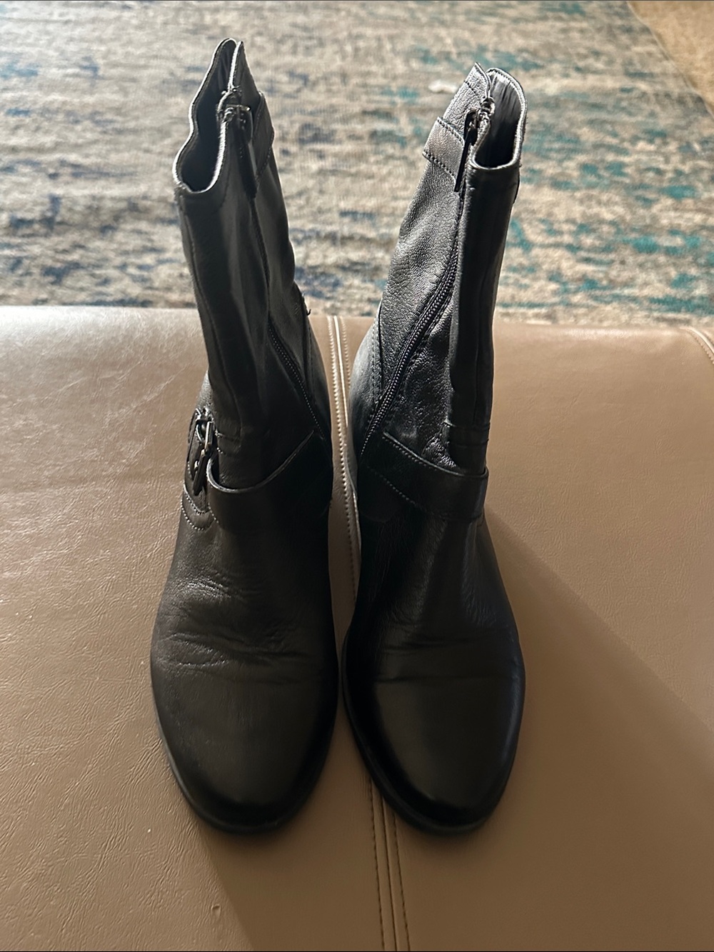 Anne Klein Black Lace-Up Mid-Calf Leather Boots